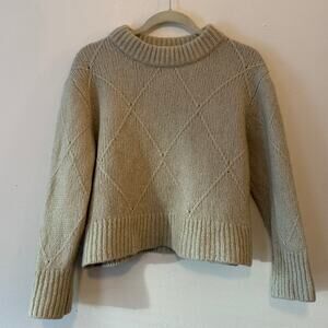 Everlane Diamond-Stitch Cloud Crew Cropped Sweater, Alpaca Wool Blend, Size M